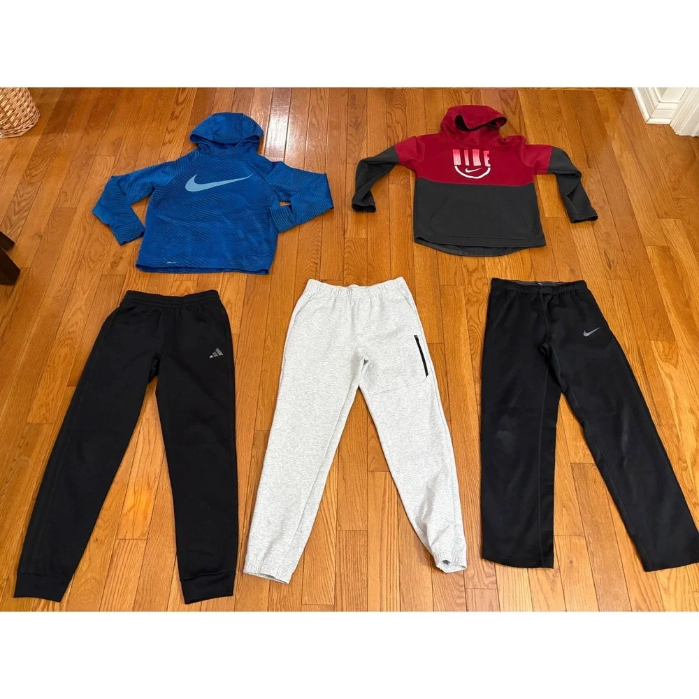 Nike Adidas Boys Athletic Bundle 5pc XL Hoodies Dri-FIT Joggers Pants Blue Red